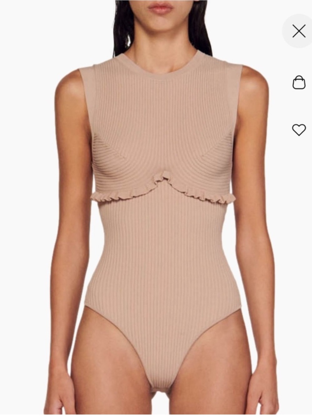 NWOT $220 Sandro Beige Ribbed Bodysuit size 0 - Picture 6 of 15